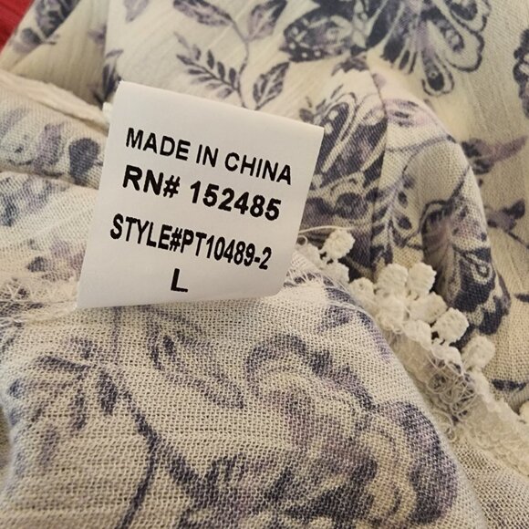 Papermoon Floral Blouse – Blue White Boho Print Lace Trim Top Sz L - Picture 9 of 9